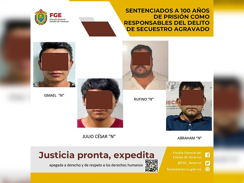 Cuatro hombres reciben 100 años por secuestro en Perote