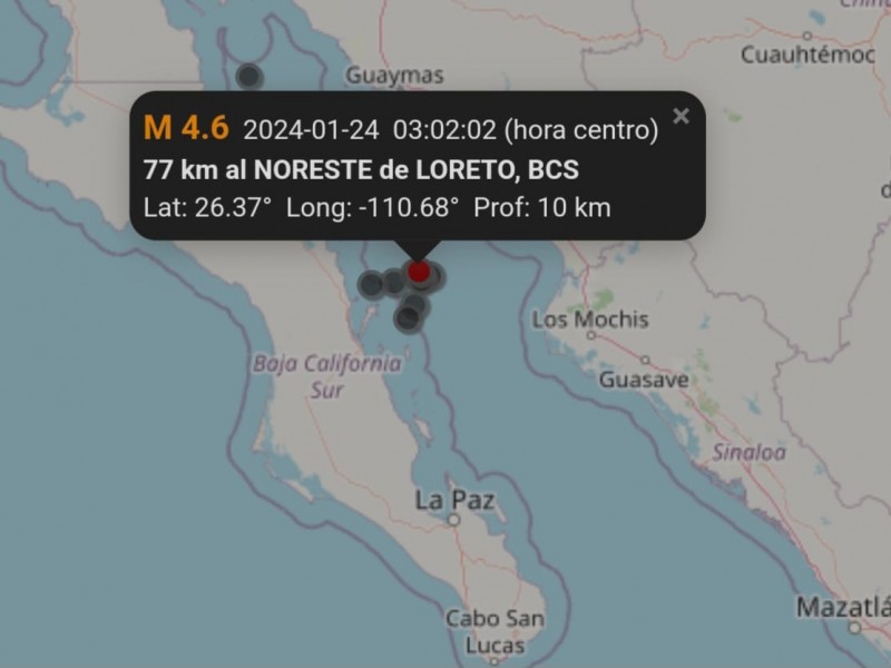 Sismos sacuden las costas de Loreto, BCS