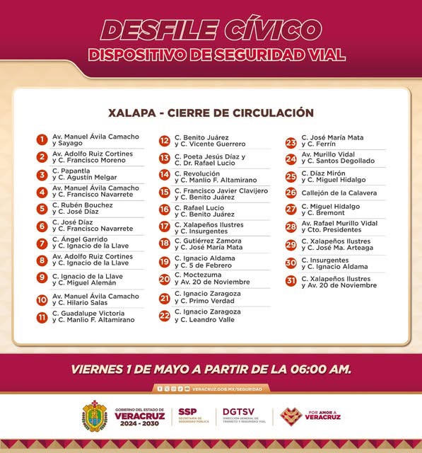 Cierres viales en Xalapa por desfile del 1 de mayo | Meganoticias