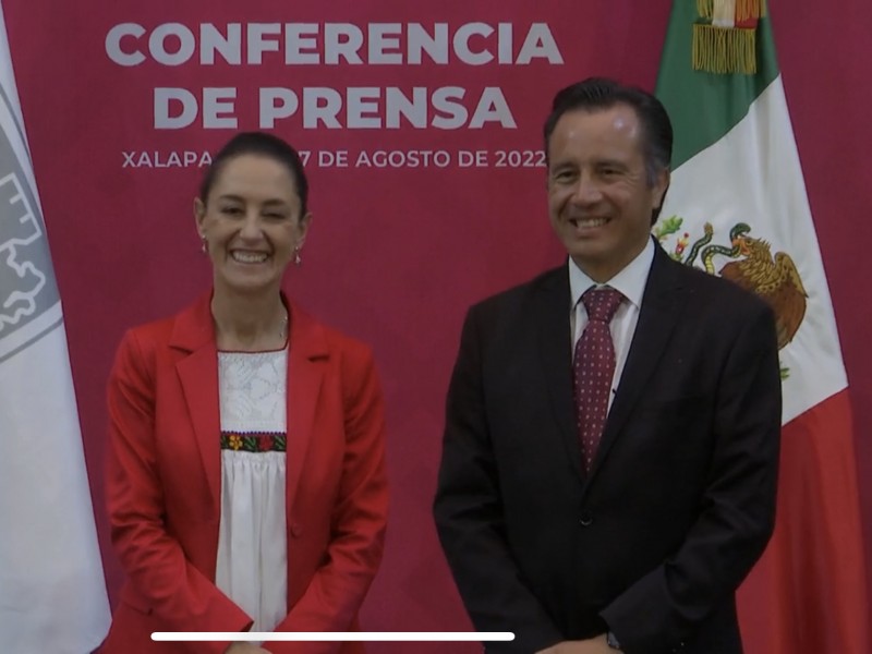 Cuitláhuac García y Claudia Sheinbaum encabezan conferencia de prensa