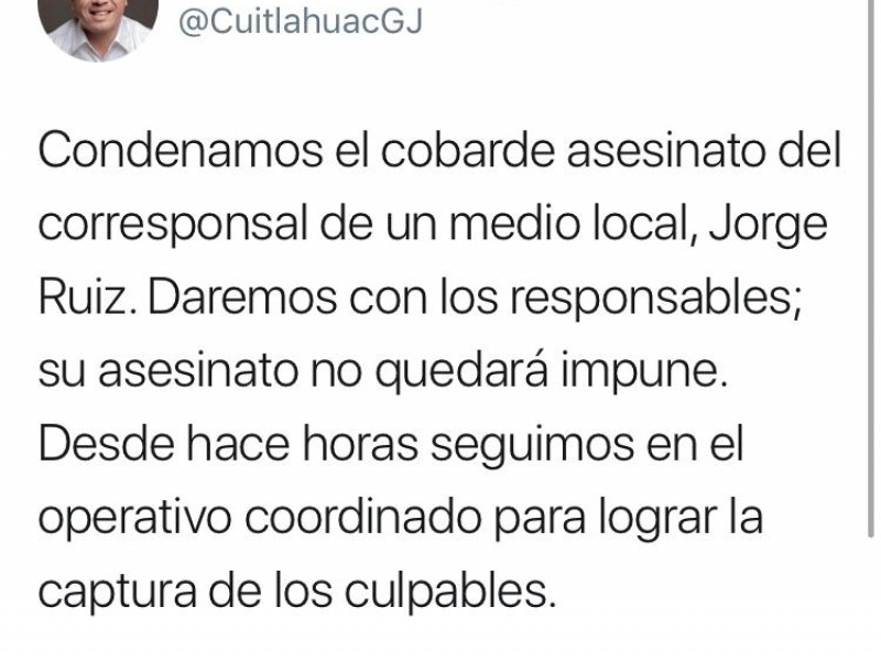 Cuitláhuac lamentó asesinato de periodista veracruzano
