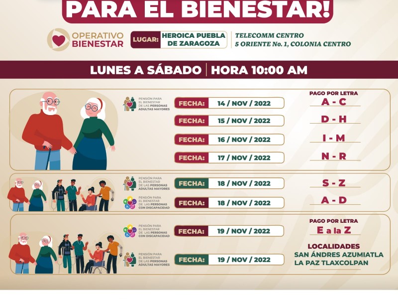 Dan a conocer calendario de entrega de pensiones de Bienestar