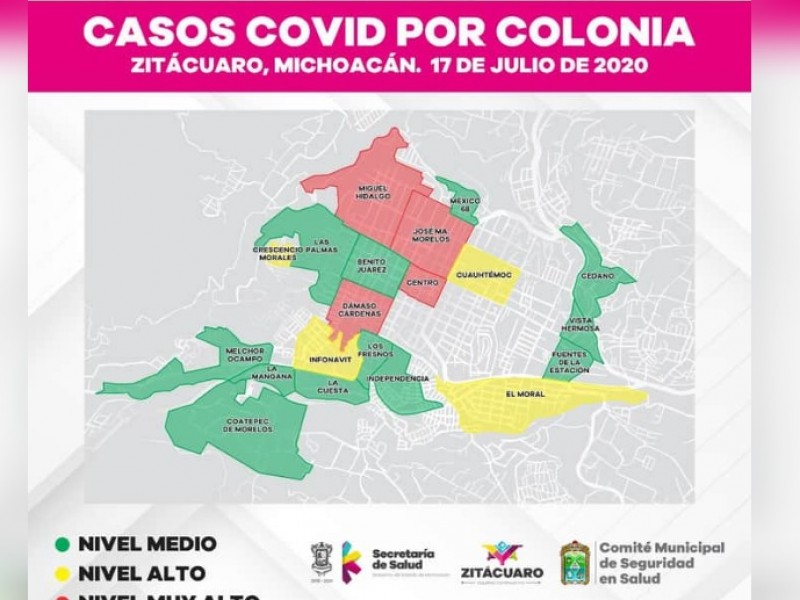 Dan a conocer colonias con más incidencia de covid-19 enZitácuaro