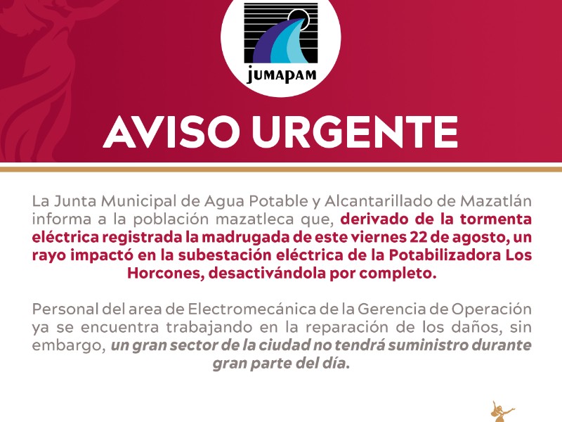 Daño en potabilizadora Horcones afecta producción de agua