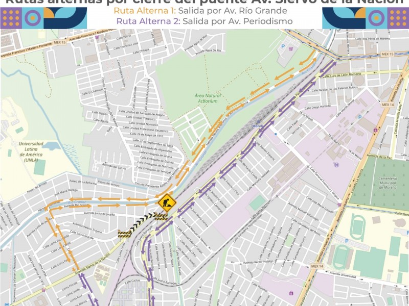 Definen rutas alternas por obras en Siervo de la Nación
