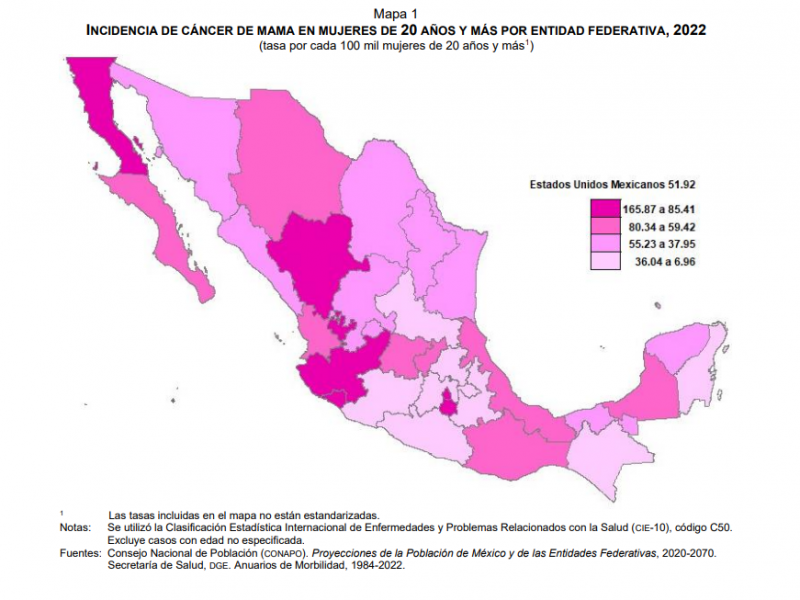 Defunciones por Cáncer de Mama en 2022: Zacatecas, lugar 22