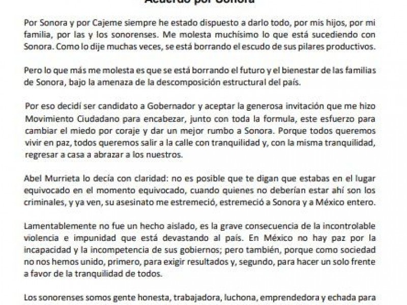 Deja Bours candidatura; pide votar por Gándara