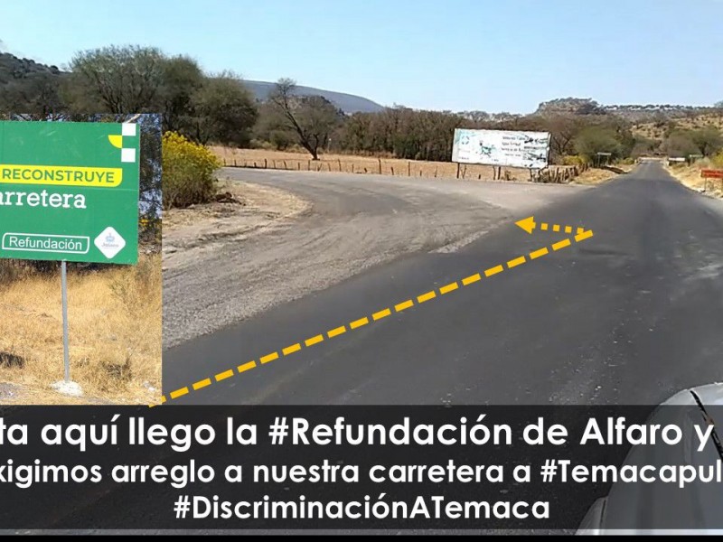 Denuncia población de Temacapulín discriminación por carretera en mal estado