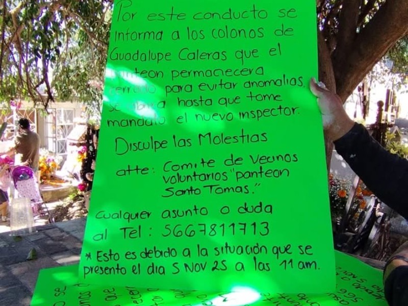 Denuncian cierre de panteón en Caleras