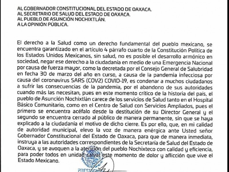 Denuncian la carencia de servicios de salud en Nochixtlán