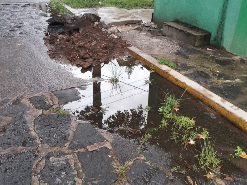 Denuncian reparación de fuga inconclusa en Jardines de Xalapa