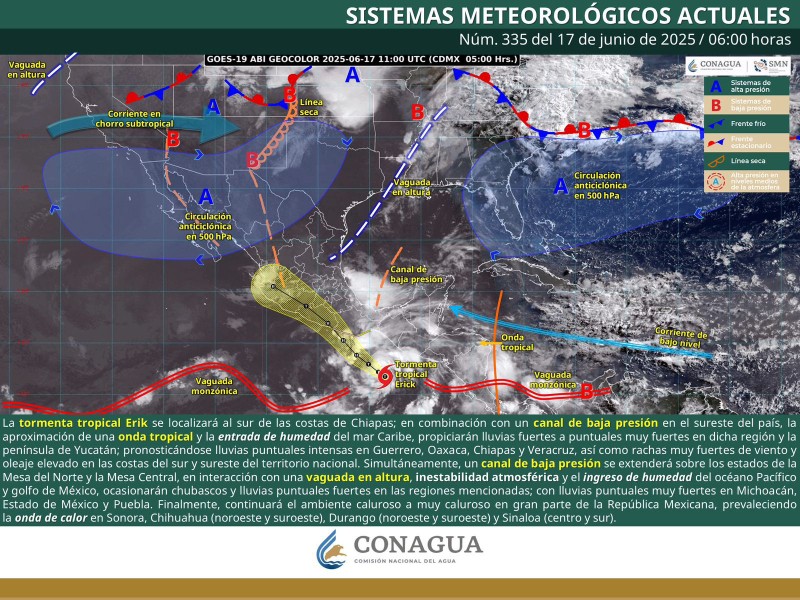 Depresión tropical Cinco-E frente se intensificará a tormenta tropical Erick en Oaxaca