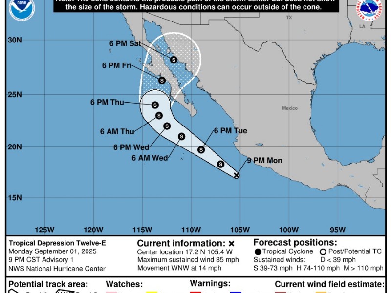 Depresión tropical Doce-E amenaza costas del Pacífico mexicano