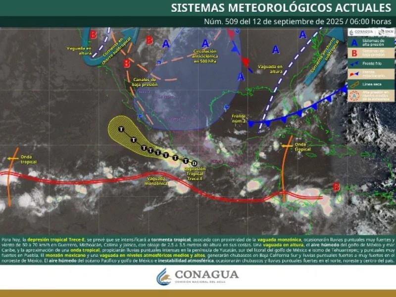Depresión tropical Trece-E ocasionará oleaje y lluvias en Oaxaca