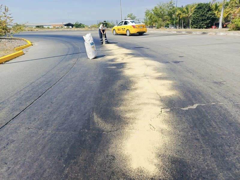 Derraman combustible en pavimento cercano a glorieta Los Elefantes