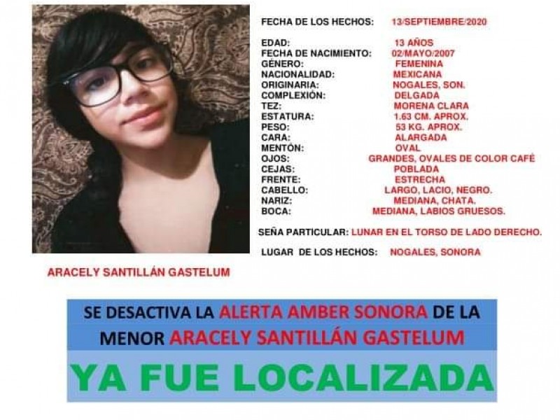 Desactivan alerta Amber al localizar a la menor Aracely Santillán