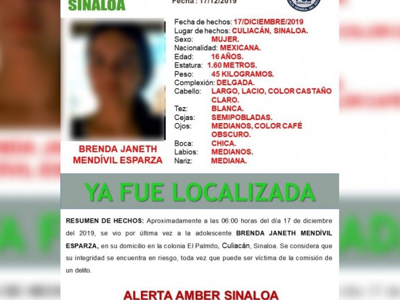 Desactivan alerta Amber para Brenda Janeth