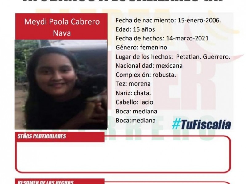 Desaparece adolescente de 15 años en Petatlán