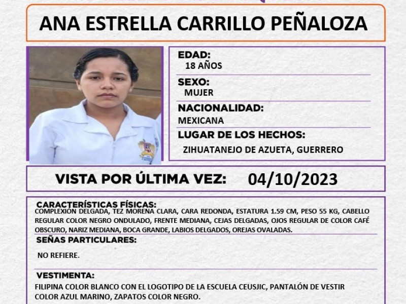 Desaparece joven mujer estudiante de enfermería en Zihuatanejo