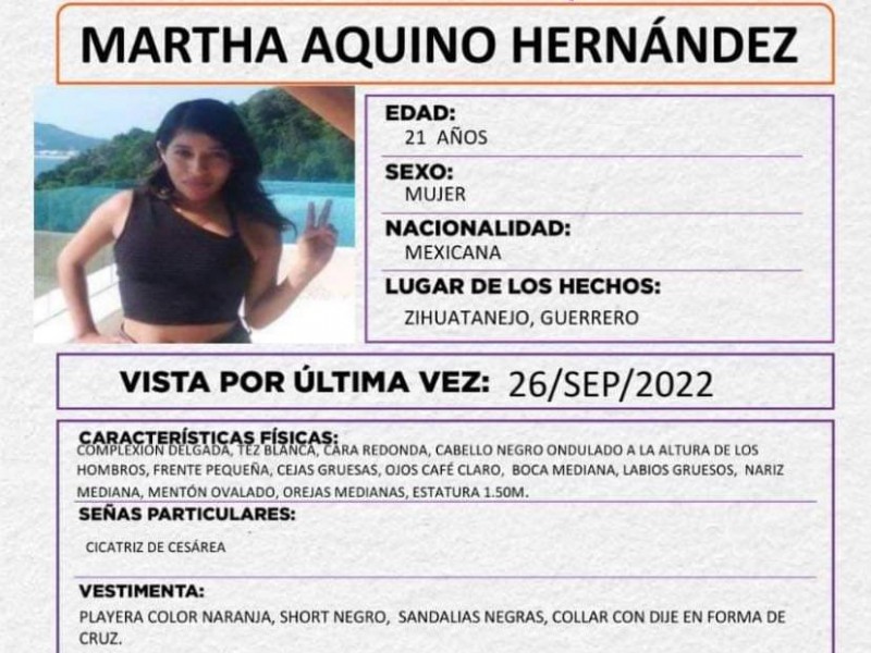 Desaparece una mujer de 21 años, en Zihuatanejo