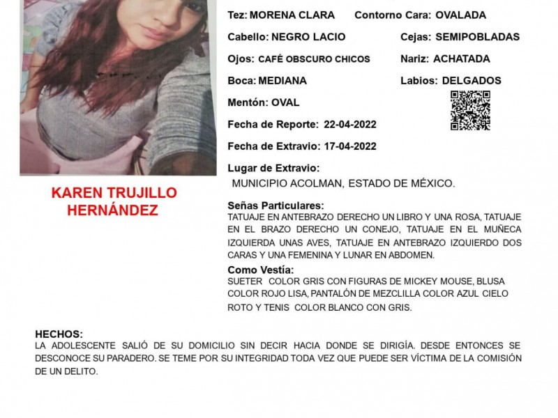Desde el 17 de abril Karen Trujillo desaparecida