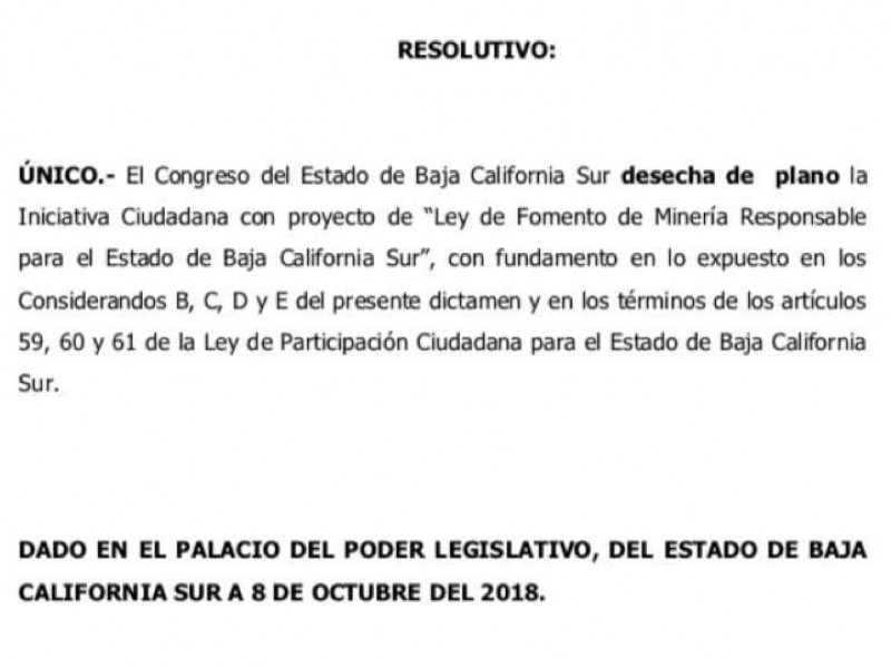 Desecha el Congreso Ley de Minería Responsable