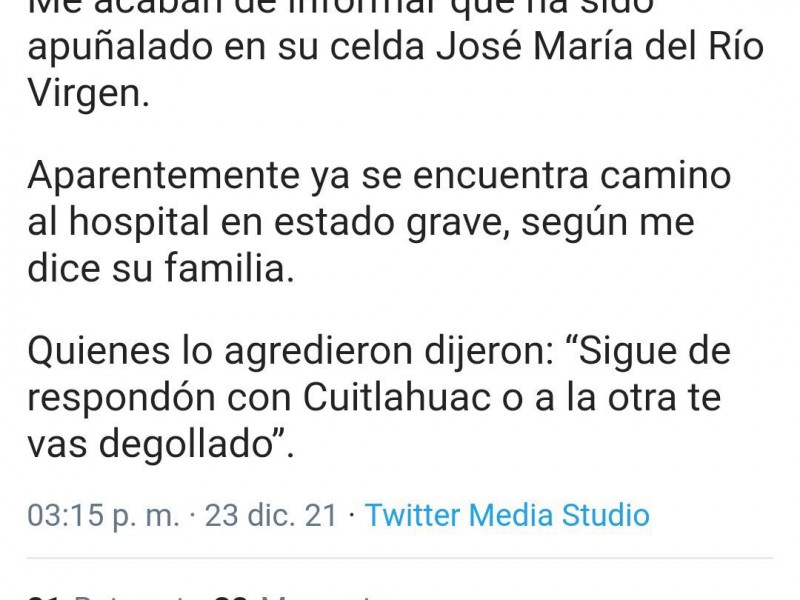 Desmienten agresión contra Del Río Virgen