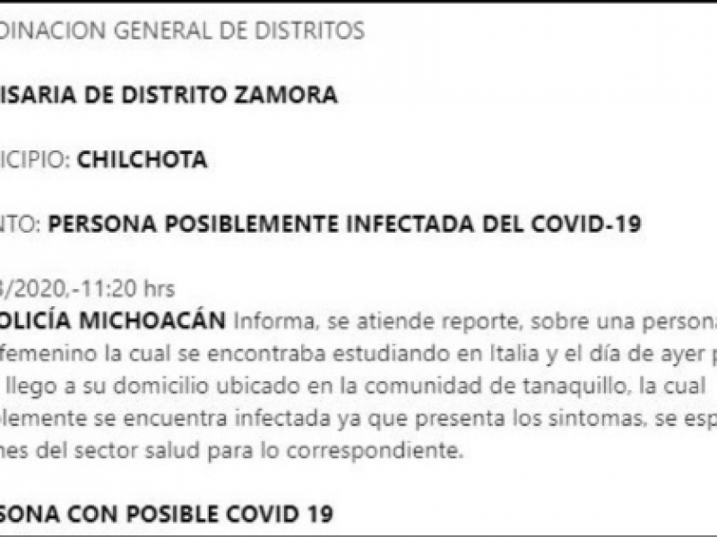 Desmienten posible caso de COVID-19 en Chilchota