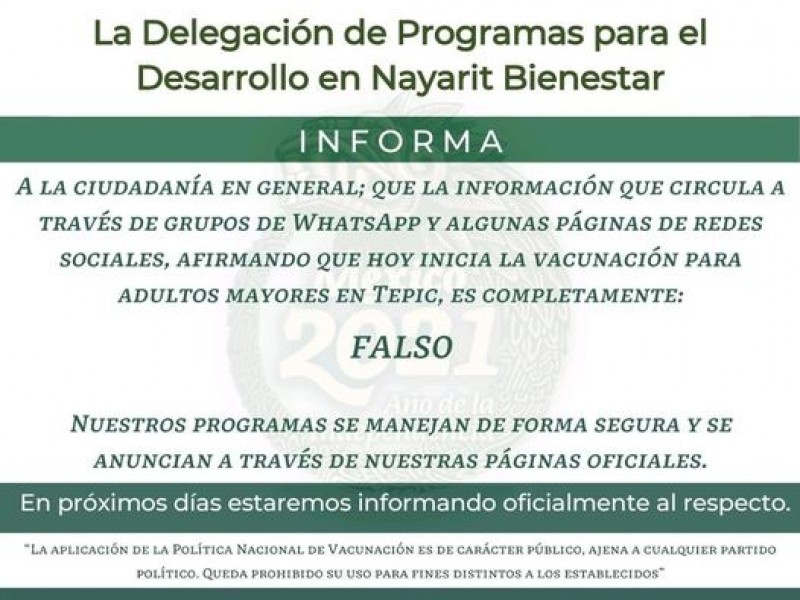 Desmienten rumor de aplicación de refuerzo de vacuna contra COVID-19