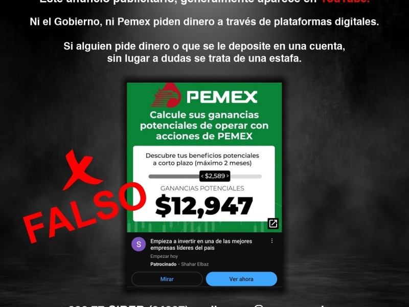 Detectan anunció falso que oferta acciones en empresa paraestatal