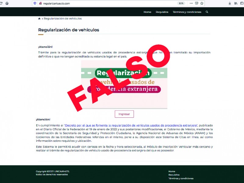 Detectan página falsa para regularizacion de carros chocolates