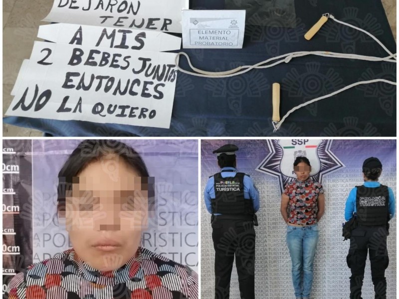 Detenida por amarrar a su hija en banca de Puebla
