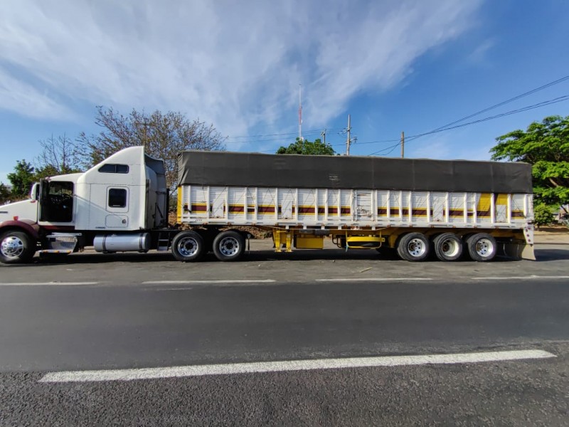 Detienen 8 tractocamiones que transportan sorgo de manera ilegal