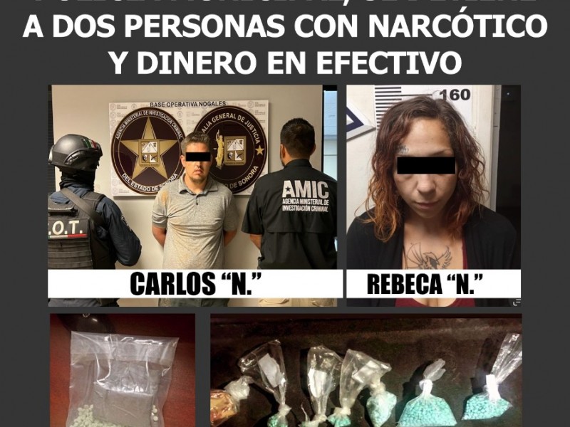 Detienen a dos personas con narcótico y dinero en efectivo