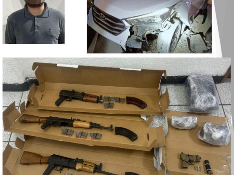 Detienen a hombre con arsenal y auto robado en Hermosillo