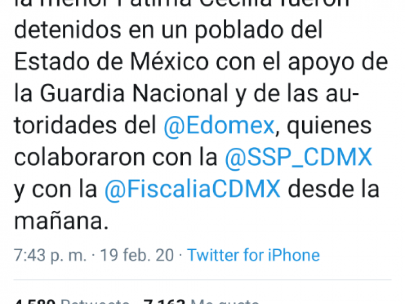 Detienen a presuntos secuestradores de #FátimaCecilia