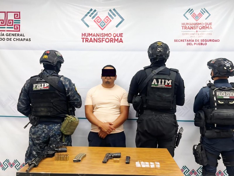 Detienen a sujeto en Teopisca fuertemente armado
