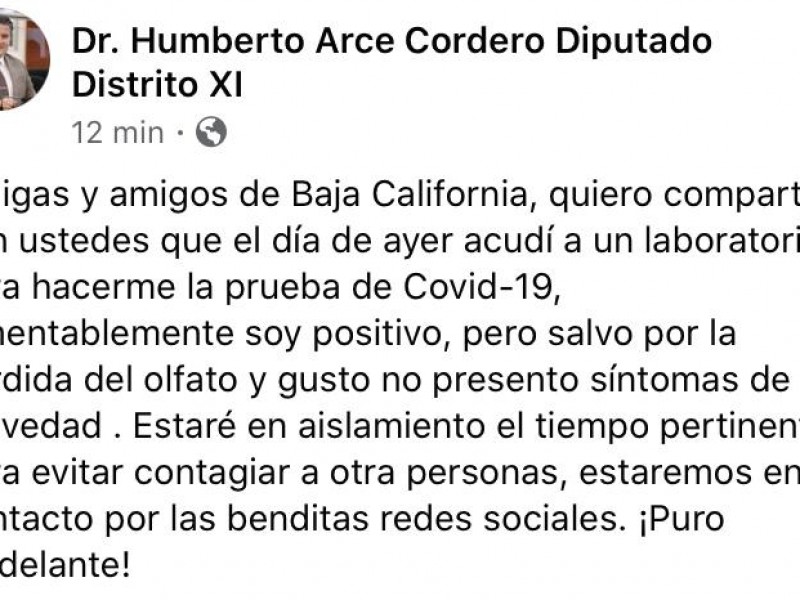 Diputado Humberto Arce dio positivo a Covid19