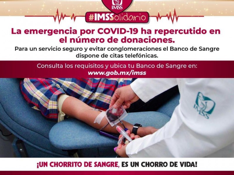 Dispone de citas telefónicas banco de sangre del IMSS