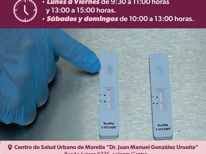 Disponibles pruebas gratuitas COVID en centro de salud de Morelia
