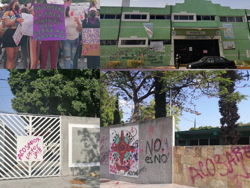 Dos escuelas resultaron con pintas, durante manifestación en Tehuacán.