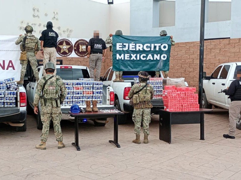 Droga, cerveza, cigarros y equipo táctico asegurado en San Luis Río Colorado