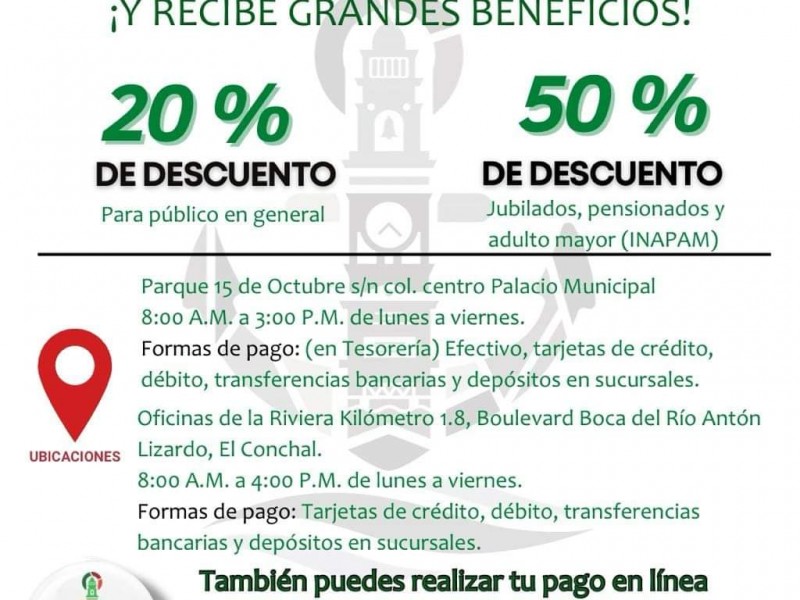 Durante enero hasta 50% descuento en pago predial en Alvarado