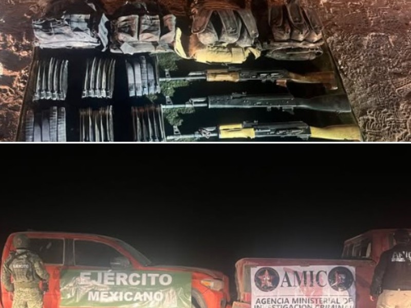 Durante operativo aseguran armas y autos robados en Sonoyta, Sonora