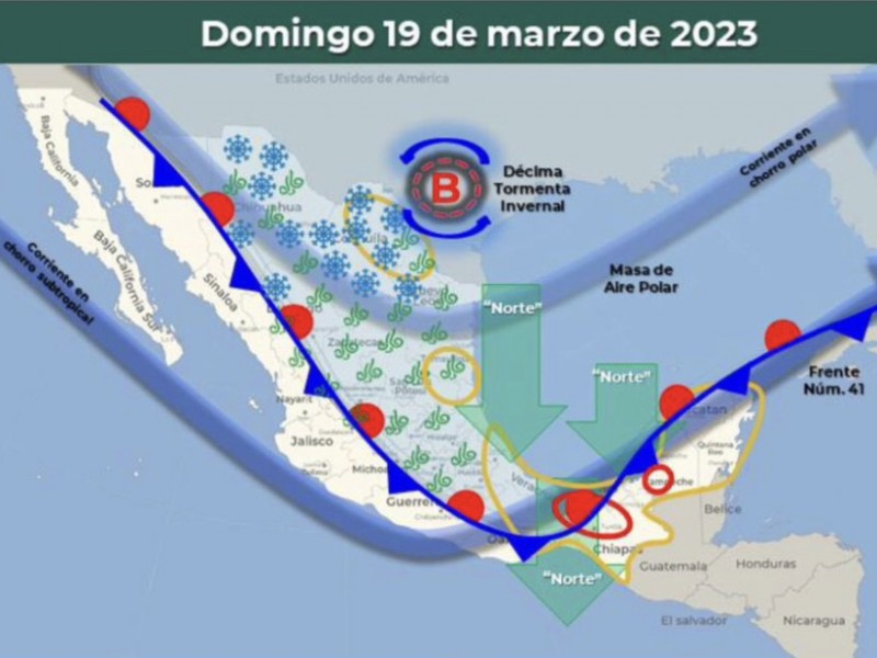 Efectos del Frente Frío 41 se prolongarán hasta el lunes