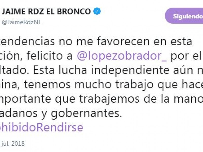 El Bronco acepta que encuestas no le favorecen