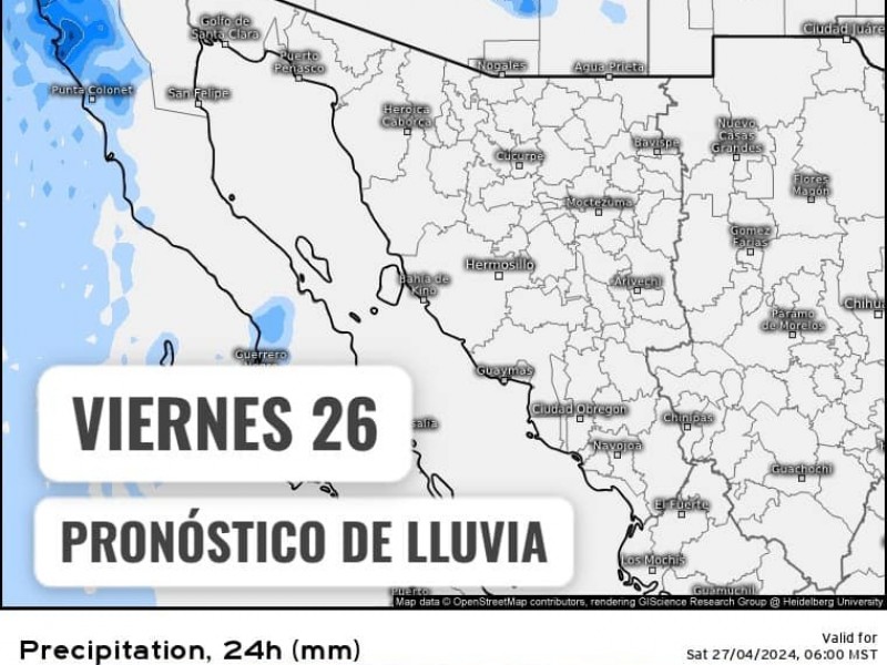 El clima de hoy en Guaymas con máxima de 24°C