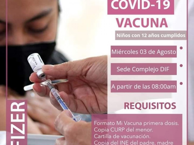 El miércoles habrá vacunación anticovid para niños de 12 años