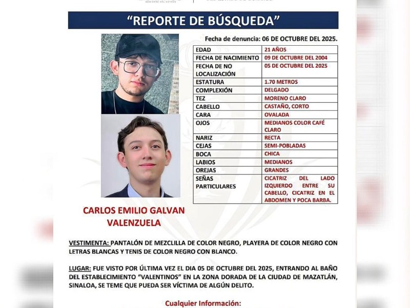 El viaje que terminó en silencio: buscan a Carlos Emilio en Mazatlán