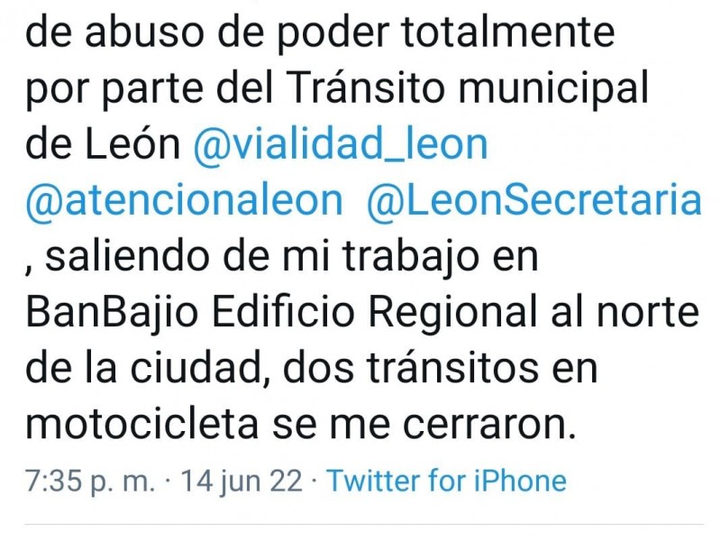 Elemento de Tránsito acosa a joven leonesa